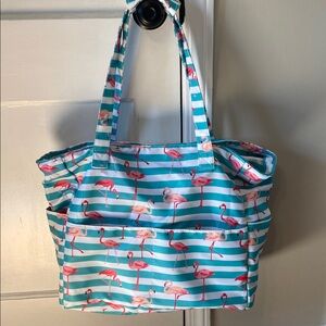 XL Striped Flamingo Tote Bag